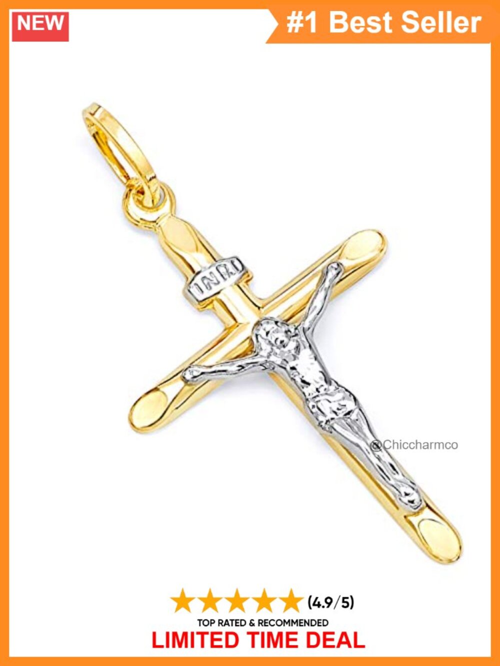 14K Gold Religious Crucifix Jesus Cross Charm Pendant Fine Jewelry